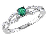 Lab-Created Emerald Infinity Ring with Diamonds 1/5 Carat (ctw) in Sterling Silver